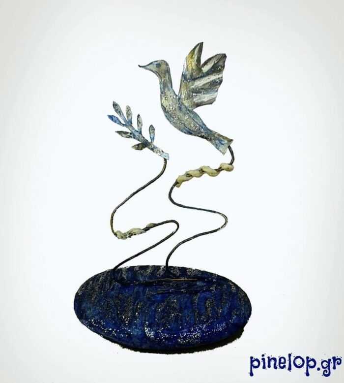 Διακοσμητικό με ασημένιο πουλί και κλαδί ελιάς