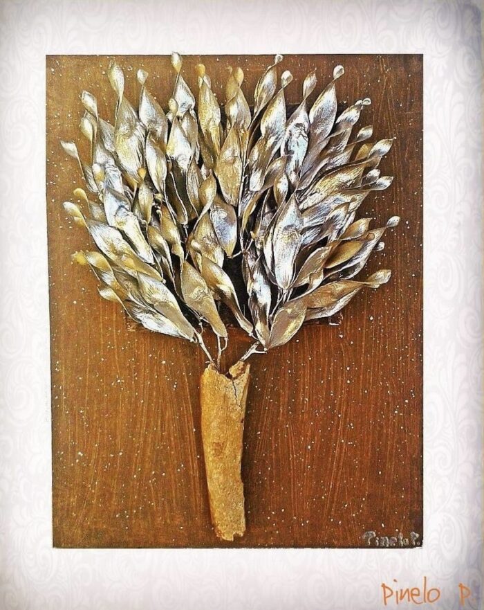 Κάδρο με ασημένια φύλλα