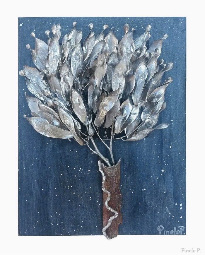 Κάδρο με ασημένια φύλλα