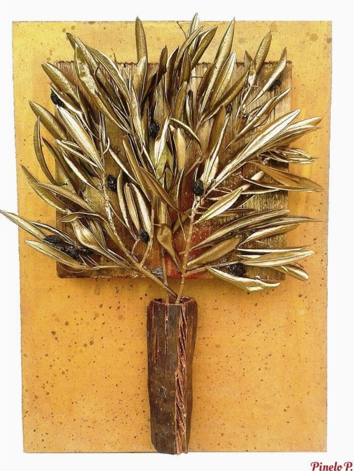 Κάδρο με χρυσά φύλλα ελιάς