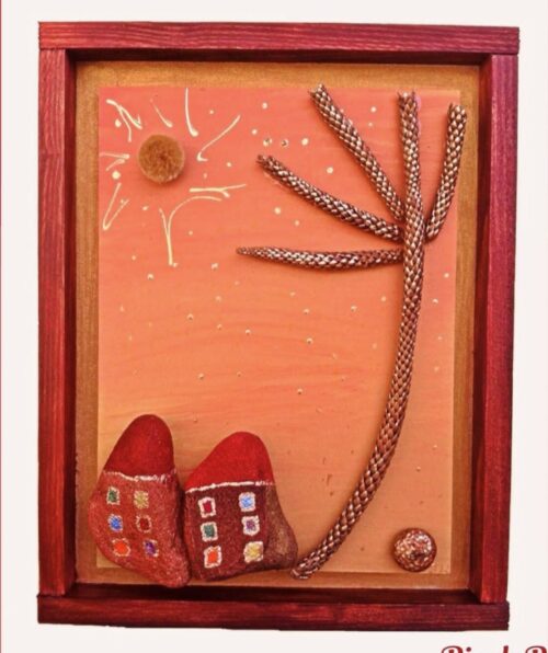 Κάδρο με σπιτάκια και φοίνικα