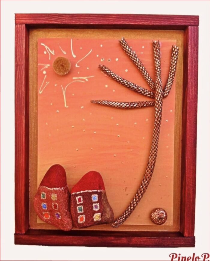 Κάδρο με σπιτάκια και φοίνικα