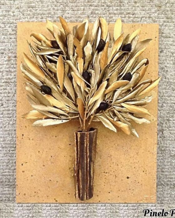 Κάδρο με χρυσά φύλλα ελιάς