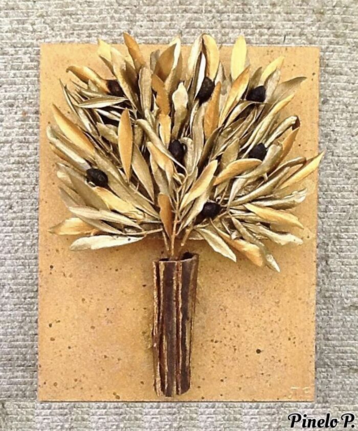 Κάδρο με χρυσά φύλλα ελιάς