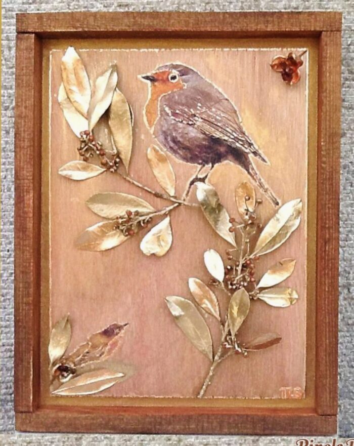 Κάδρο με χρυσό κλαδί και πουλί