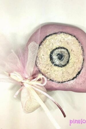 Ειδική παραγγελία μπομπονιέρα με ροζ πέτρα μάτι