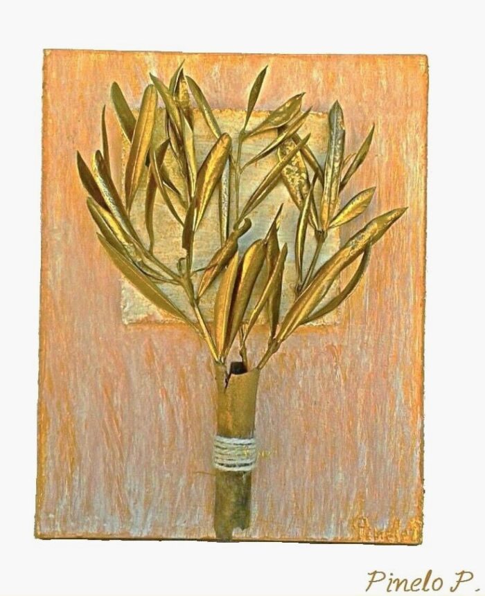 Κάδρο με χρυσά φύλλα ελιάς